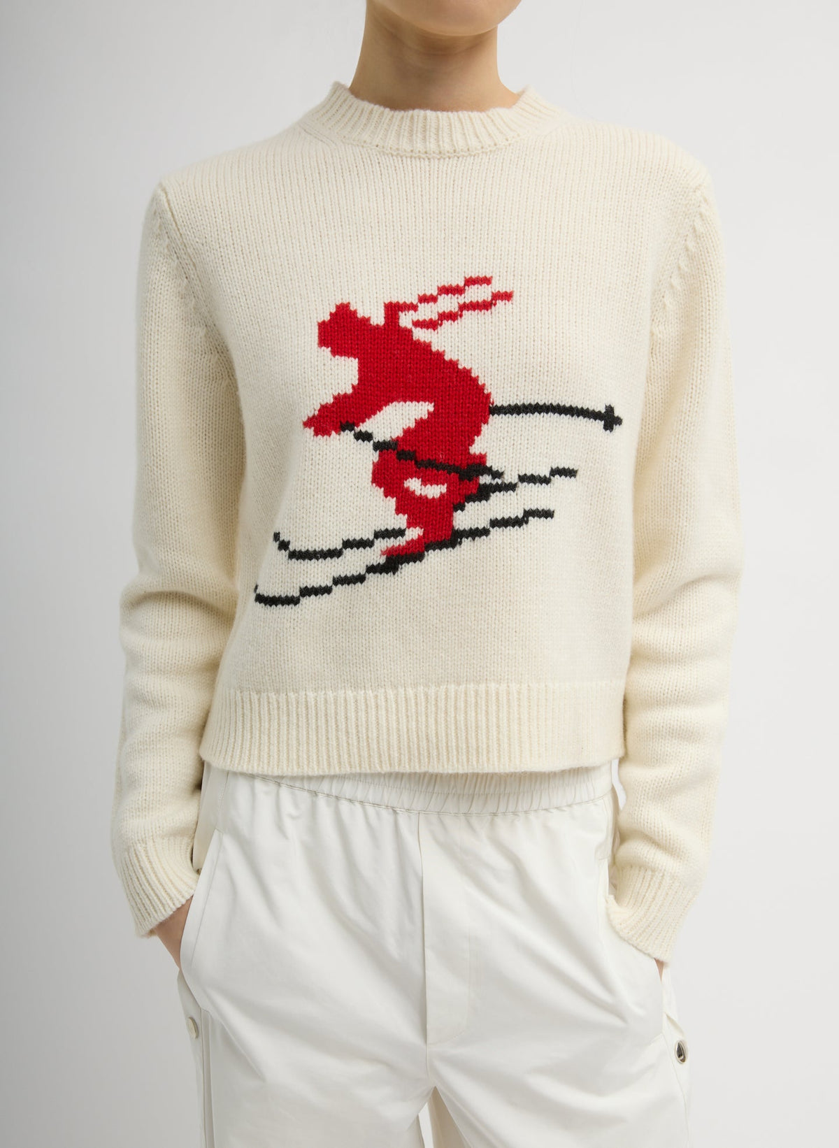 Soft Wool Ski Shrunken Sweater | Tibi Ivory Multi