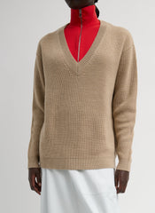 Cardigan Stitch V-Neck With Removable Dickie | Tibi Latte