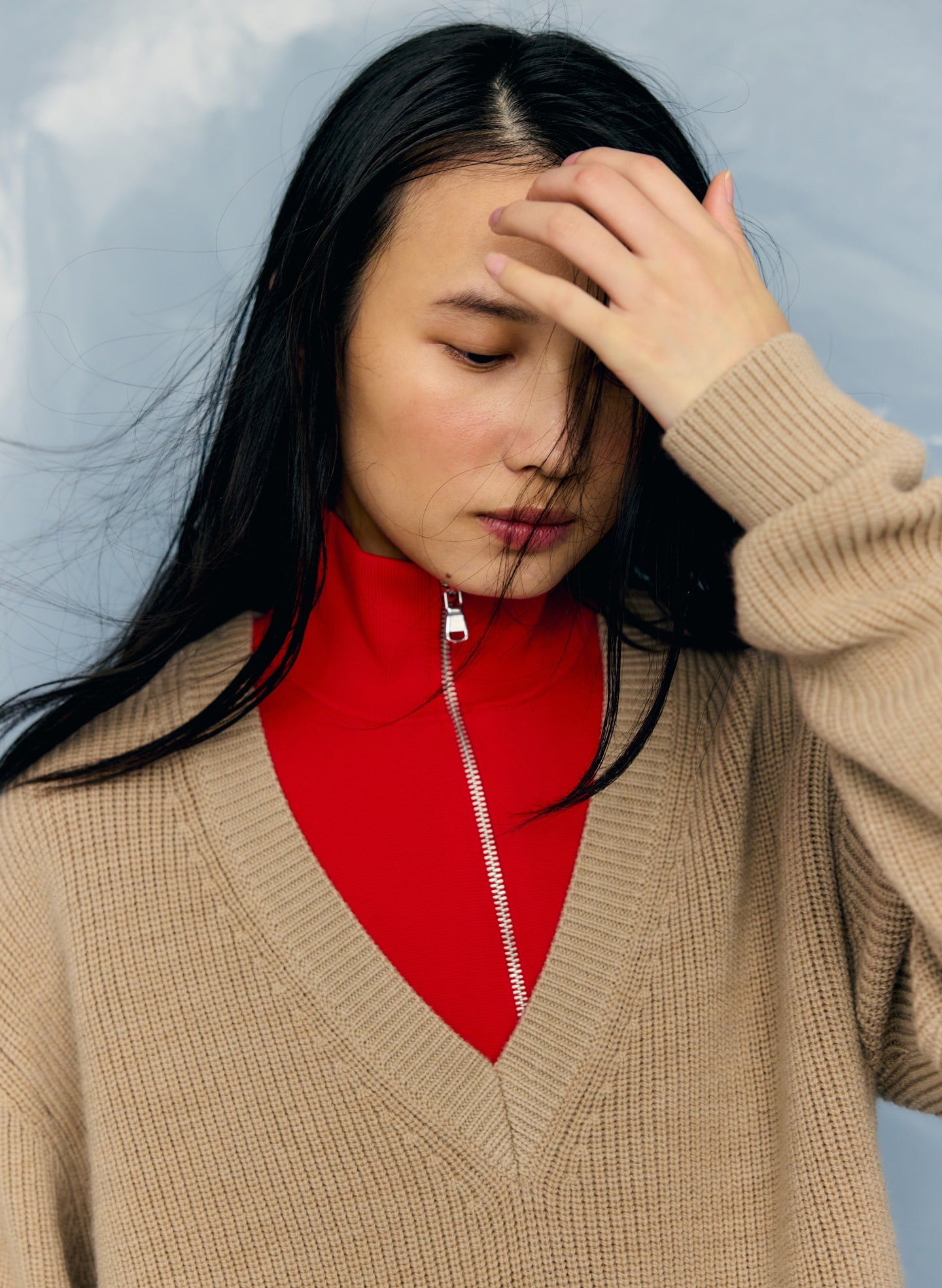 Cardigan Stitch V-Neck With Removable Dickie | Tibi Latte