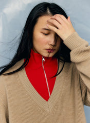 Cardigan Stitch V-Neck With Removable Dickie | Tibi Latte