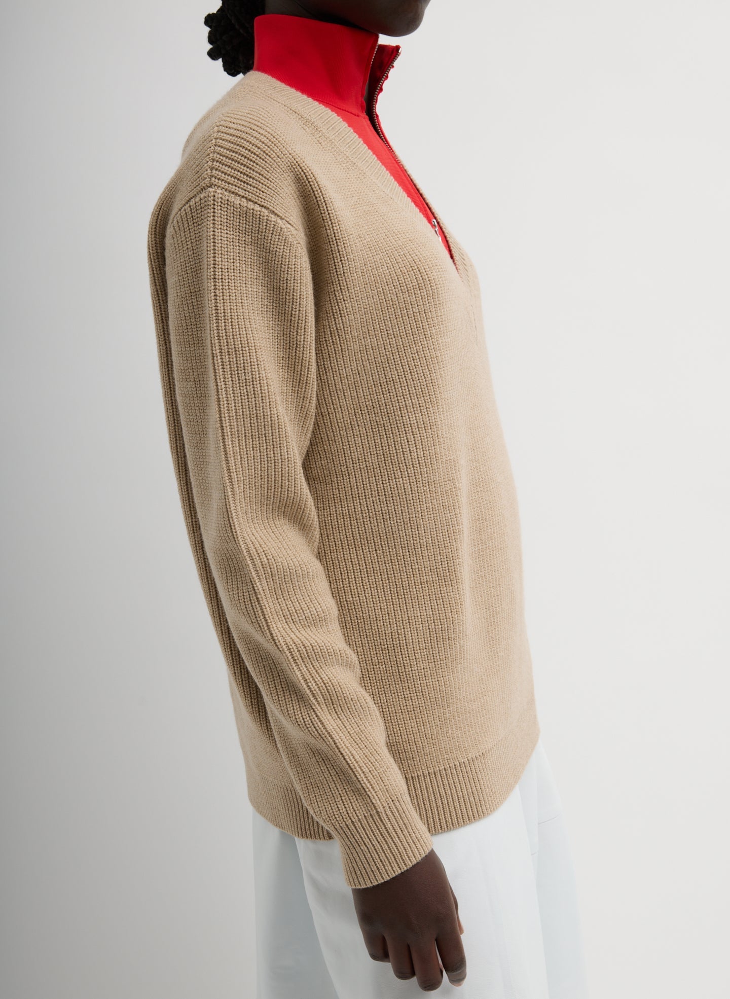 Cardigan Stitch V-Neck With Removable Dickie | Tibi Latte