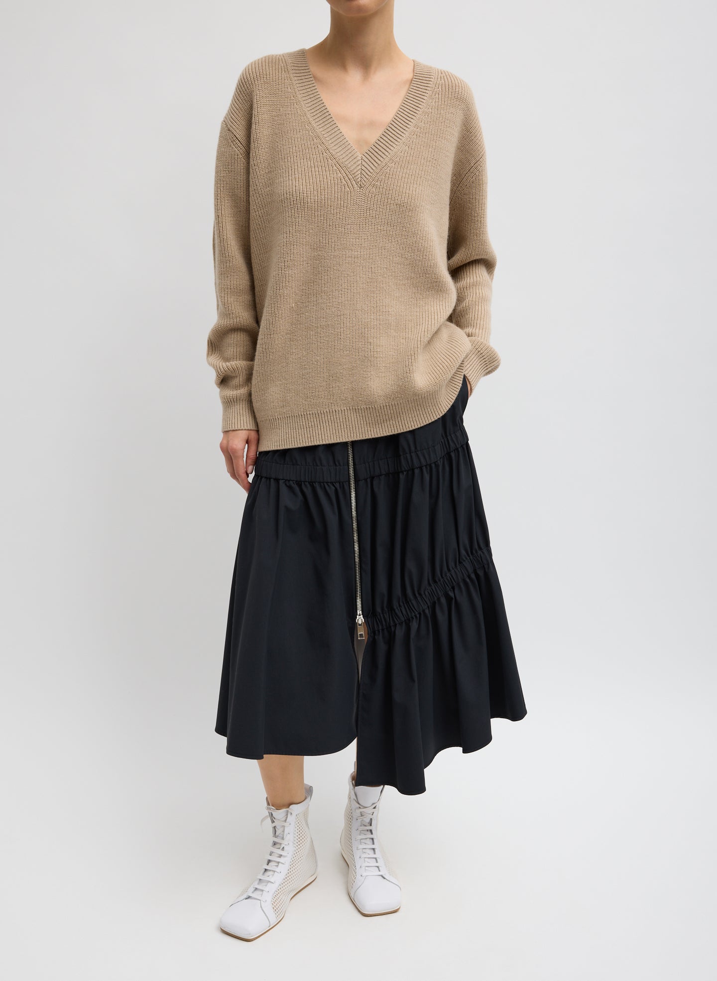 Cardigan Stitch V-Neck With Removable Dickie | Tibi Latte