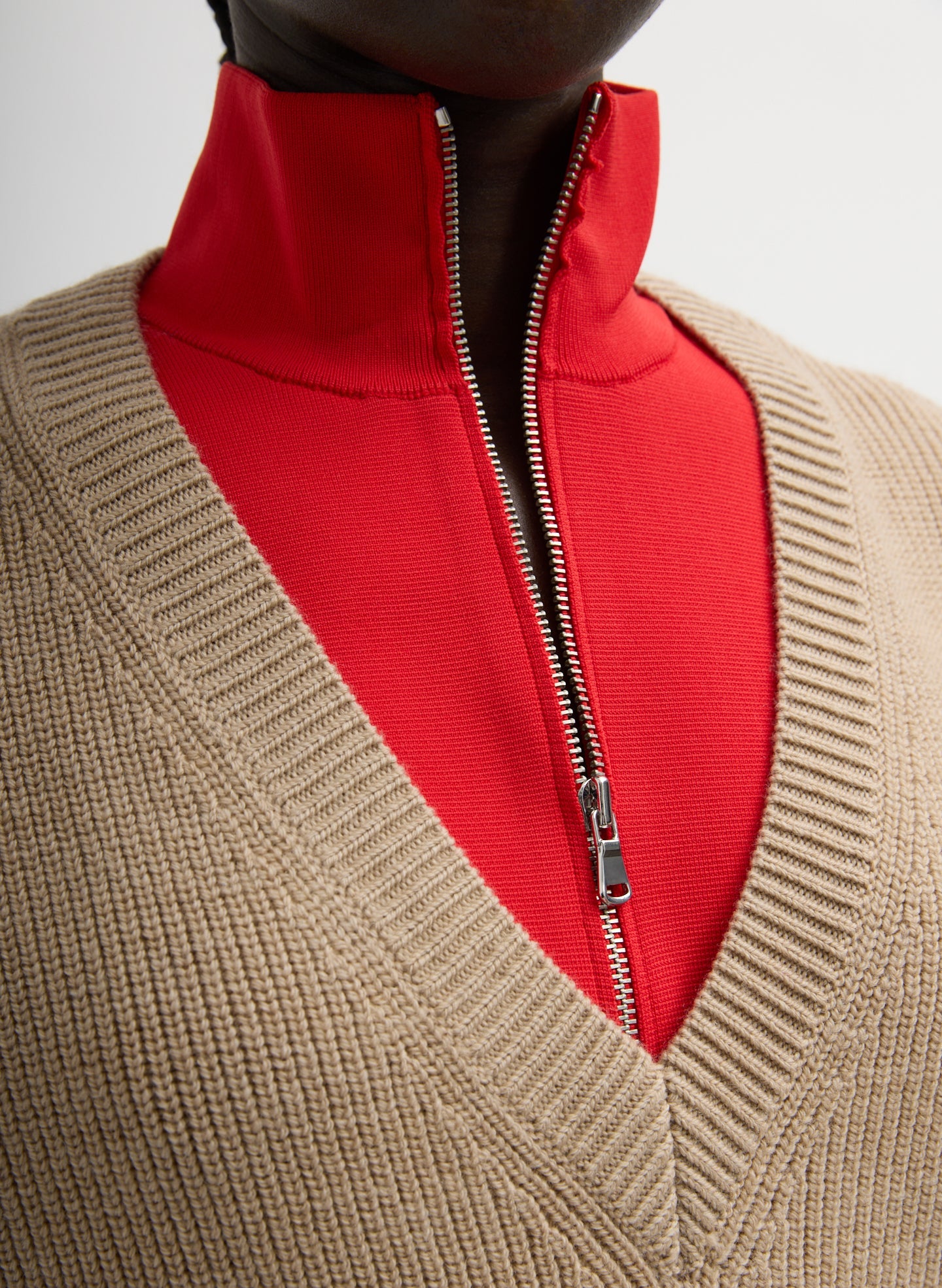 Cardigan Stitch V-Neck With Removable Dickie | Tibi Latte