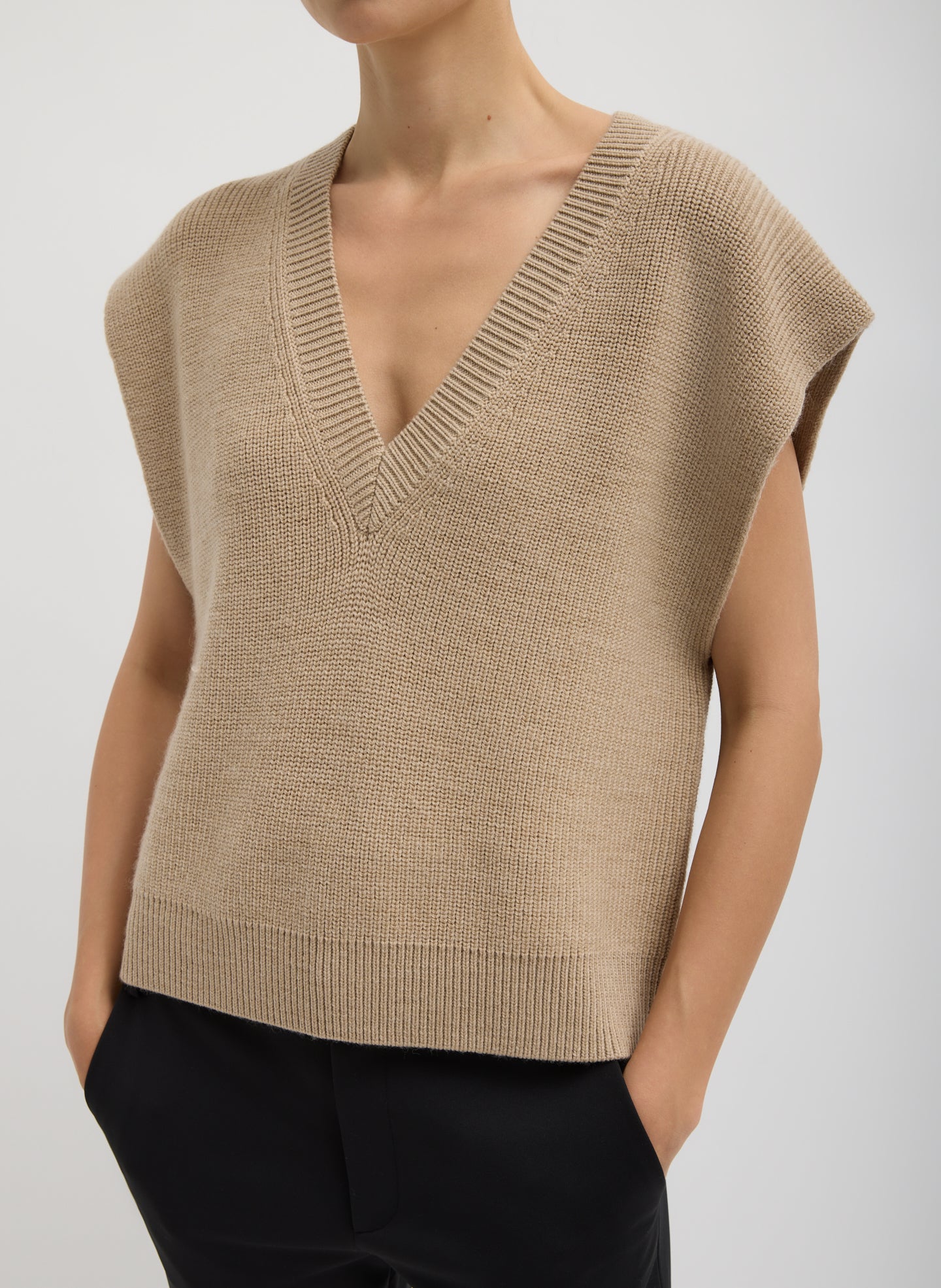 Cardigan Stitch Sweater Vest With Removable Dickie | Tibi Latte