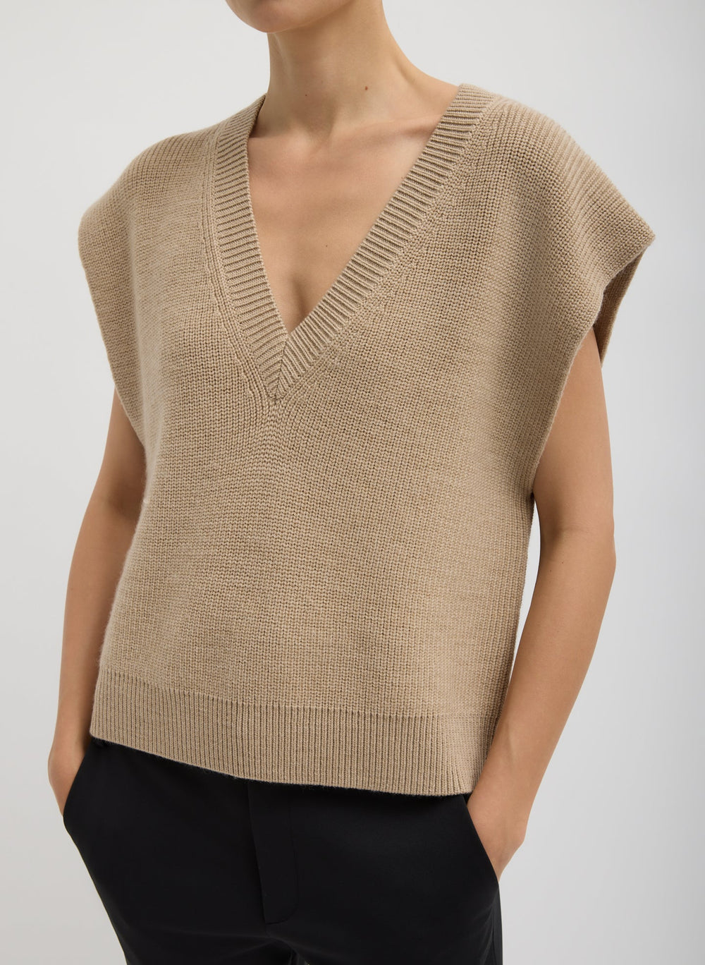 Cardigan Stitch Sweater Vest With Removable Dickie | Tibi Latte