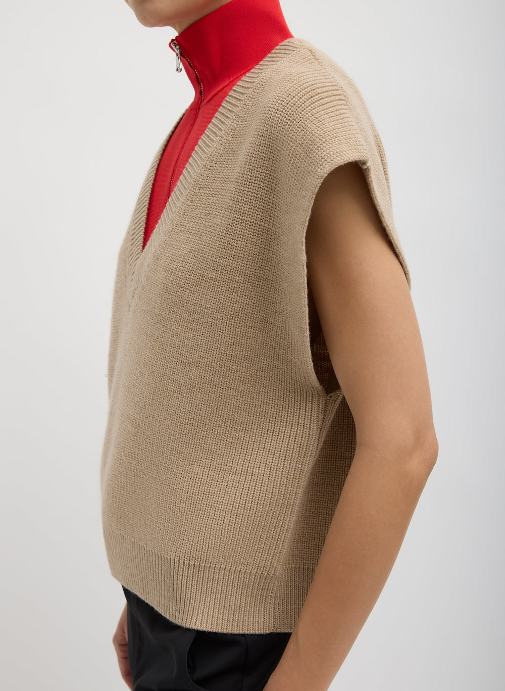 Cardigan Stitch Sweater Vest With Removable Dickie | Tibi Latte