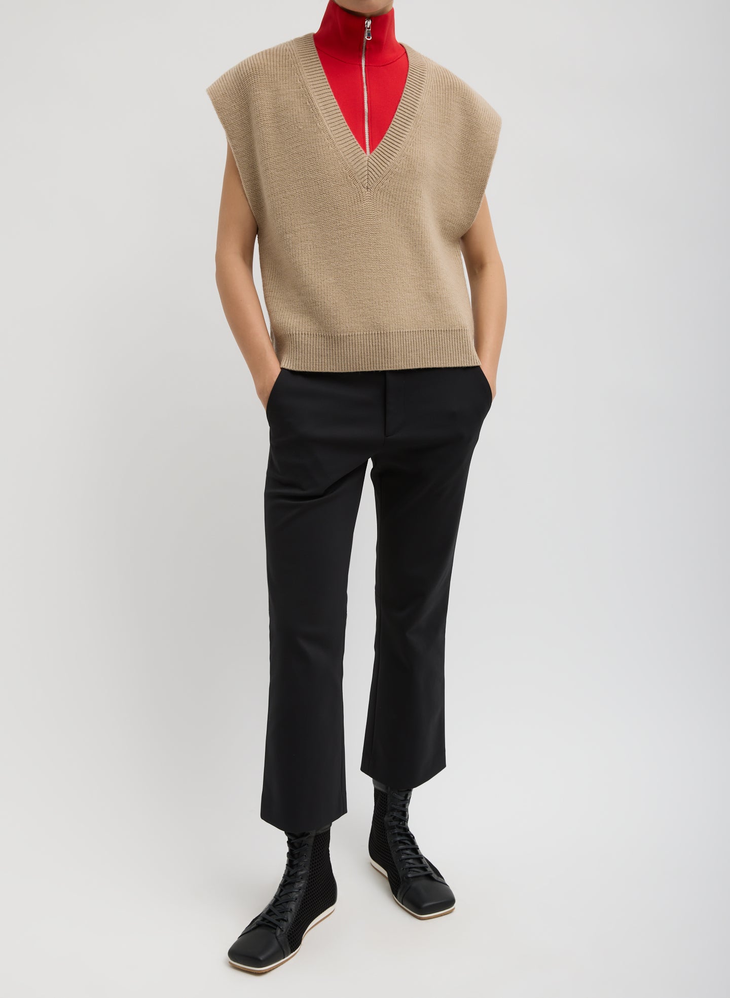 Cardigan Stitch Sweater Vest With Removable Dickie | Tibi Latte