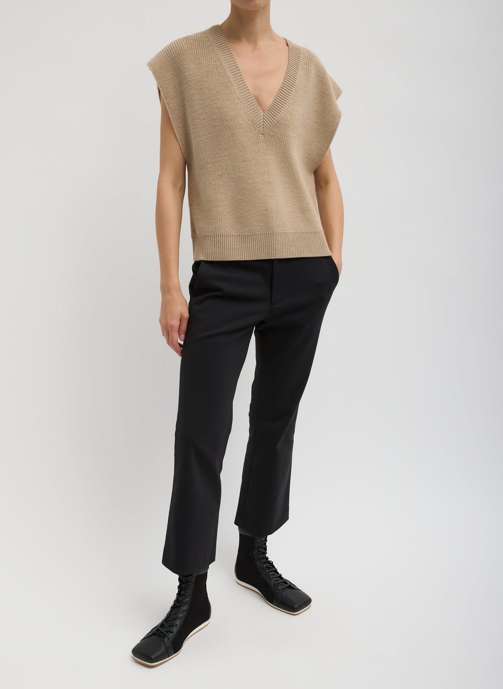 Cardigan Stitch Sweater Vest With Removable Dickie | Tibi Latte