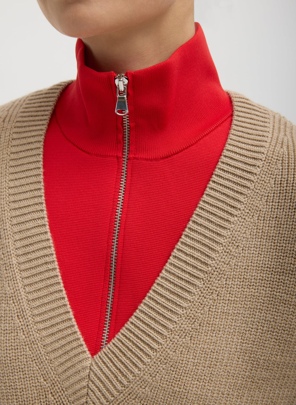 Cardigan Stitch Sweater Vest With Removable Dickie | Tibi Latte