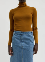 Featherweight Ribbed Sweater Turtleneck Pullover | Tibi Ochre