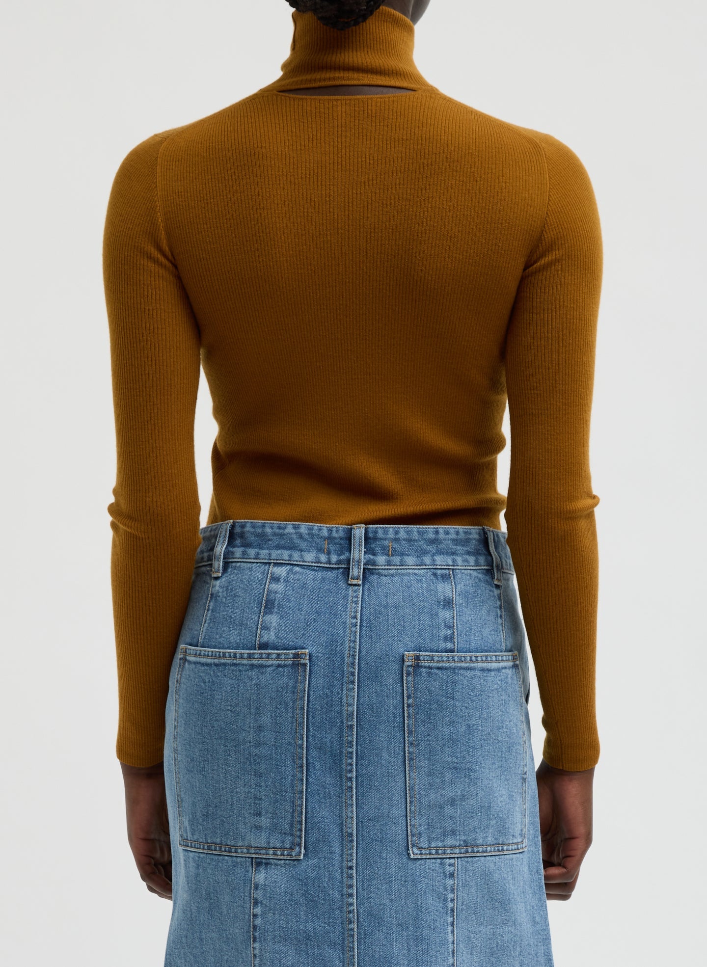 Featherweight Ribbed Sweater Turtleneck Pullover | Tibi Ochre
