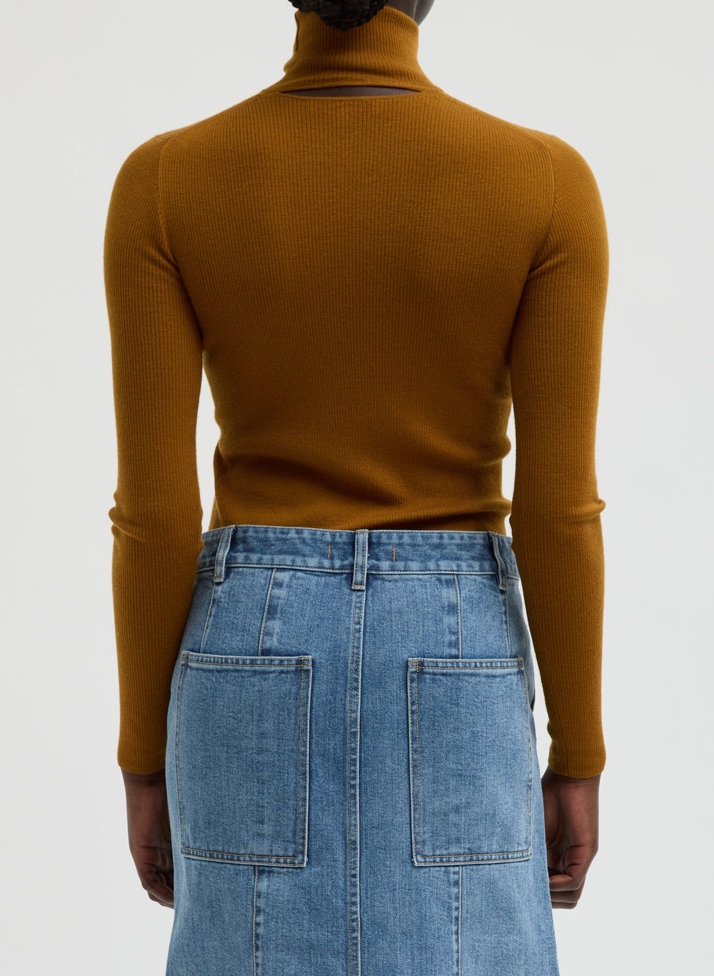 Featherweight Ribbed Sweater Turtleneck Pullover | Tibi Ochre