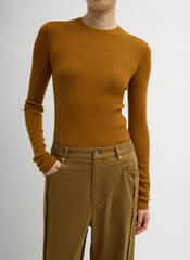 Featherweight Ribbed Sweater Crewneck Pullover | Tibi Ochre