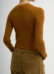 Featherweight Ribbed Sweater Crewneck Pullover | Tibi Ochre