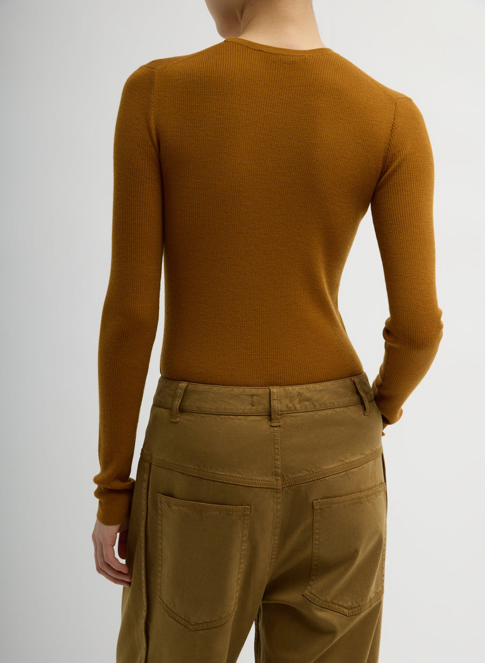 Featherweight Ribbed Sweater Crewneck Pullover | Tibi Ochre