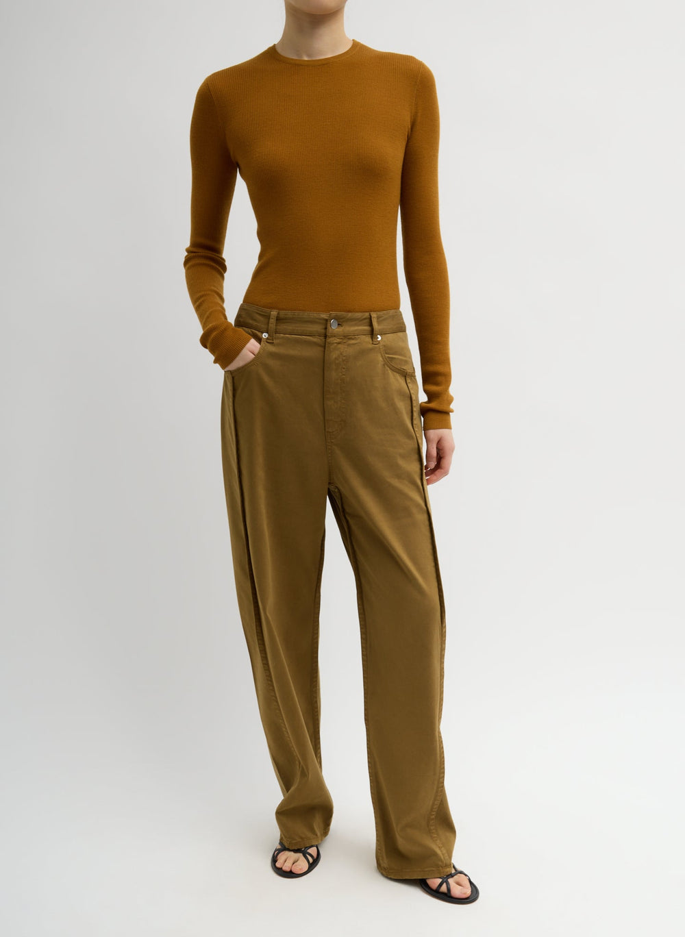 Featherweight Ribbed Sweater Crewneck Pullover | Tibi Ochre