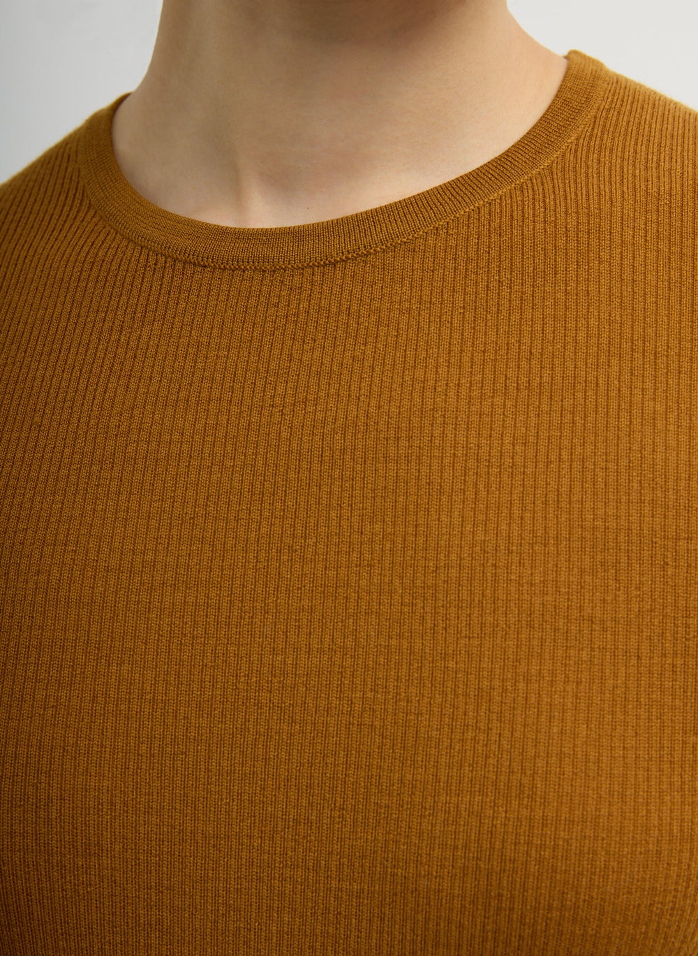Featherweight Ribbed Sweater Crewneck Pullover | Tibi Ochre