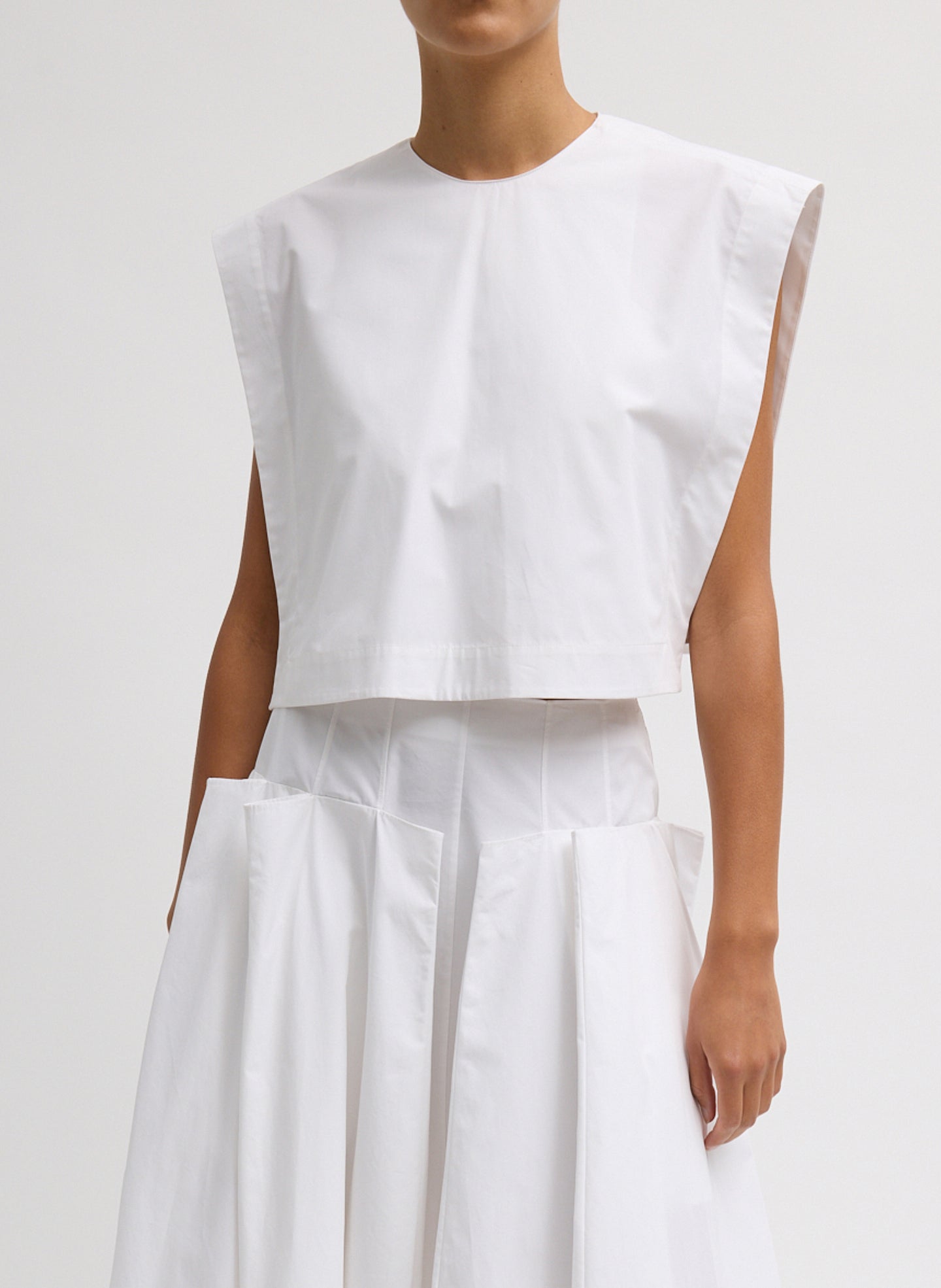 Compact Eco Poplin Cropped Square Top | Tibi White