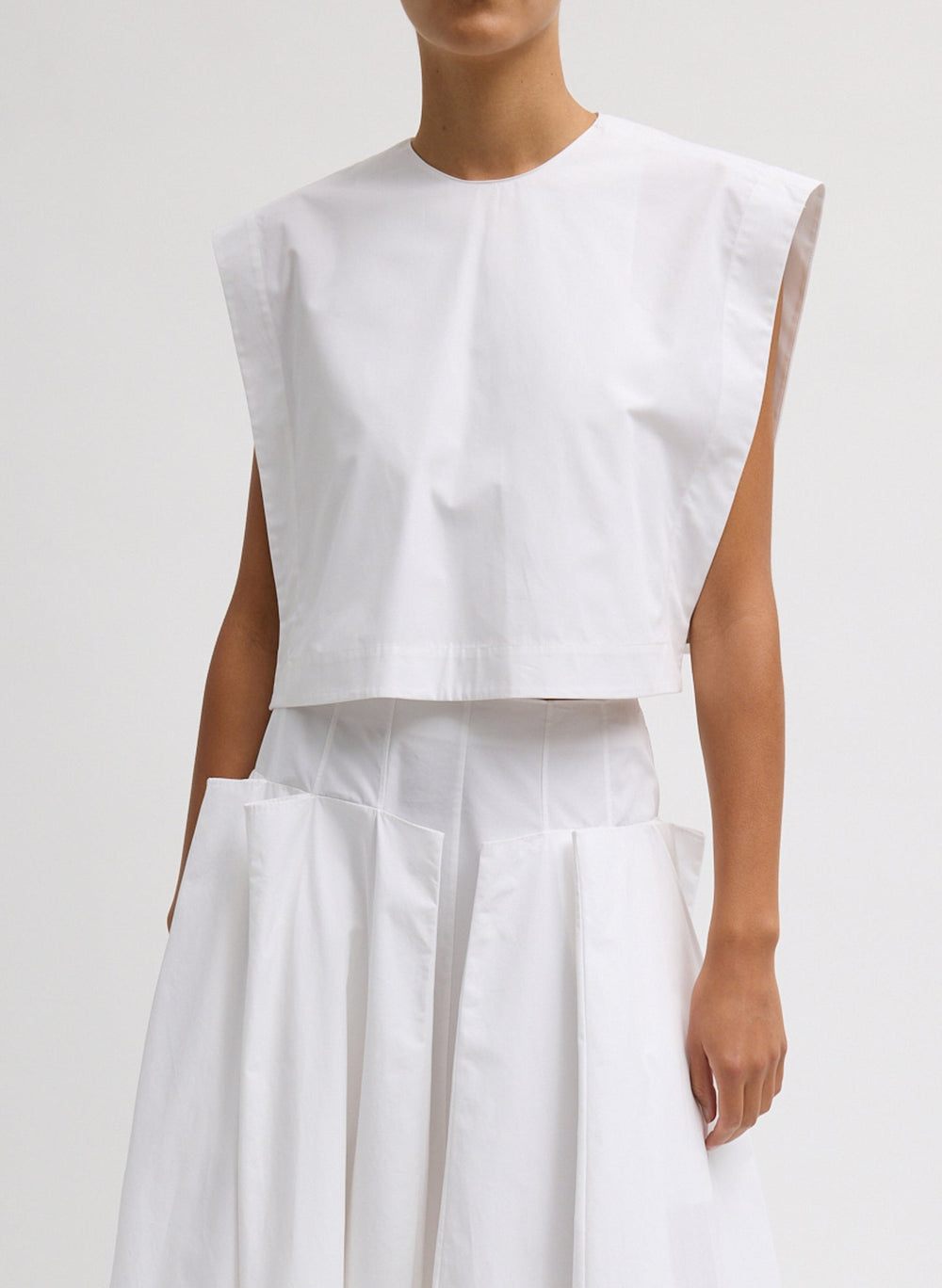 Compact Eco Poplin Cropped Square Top | Tibi White