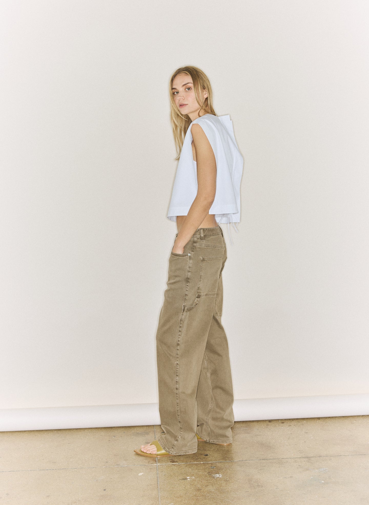 Compact Eco Poplin Cropped Square Top | Tibi White