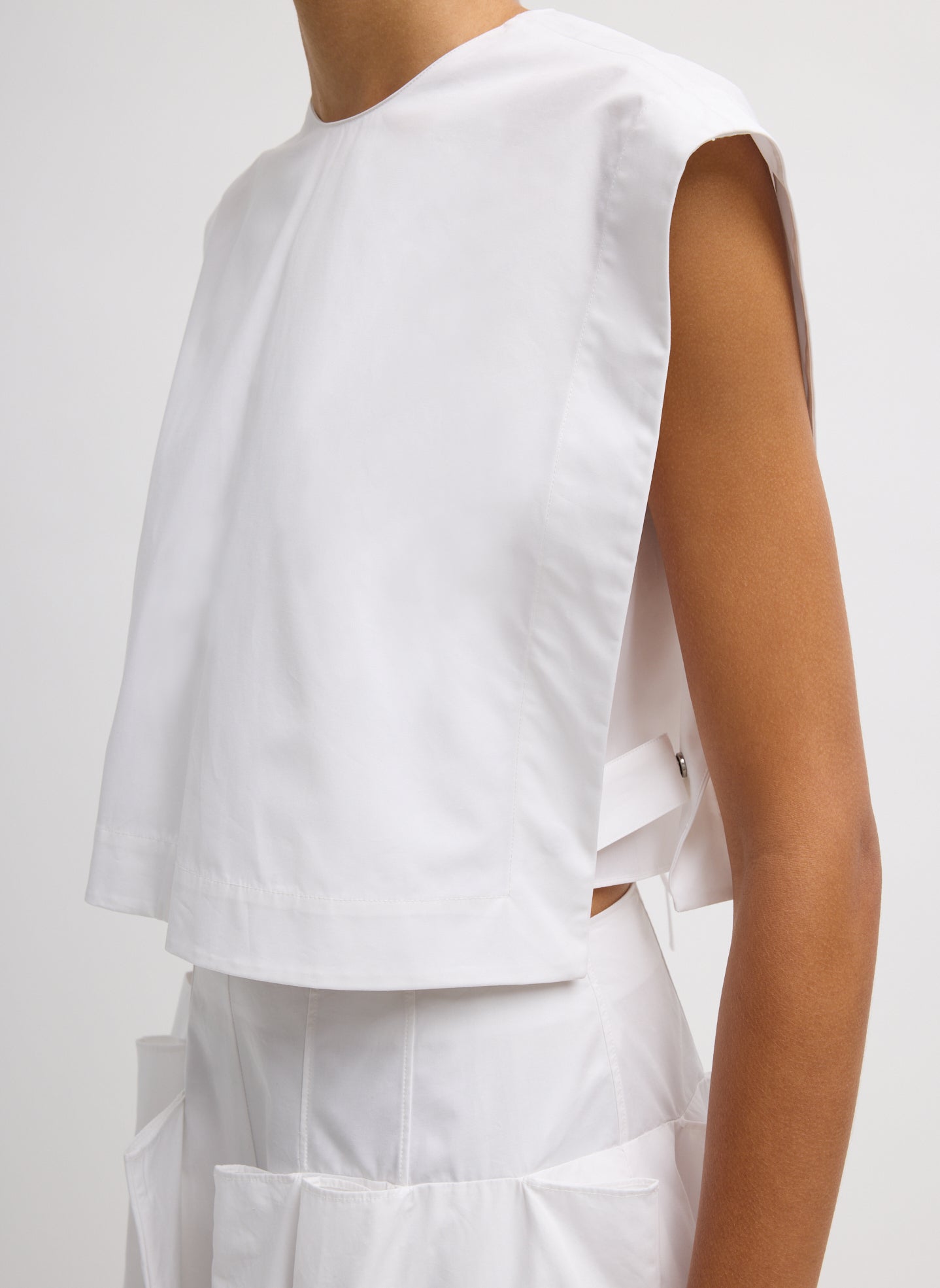 Compact Eco Poplin Cropped Square Top | Tibi White