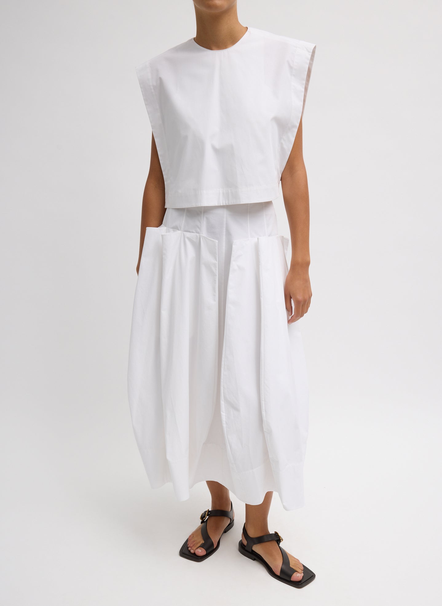 Compact Eco Poplin Cropped Square Top | Tibi White