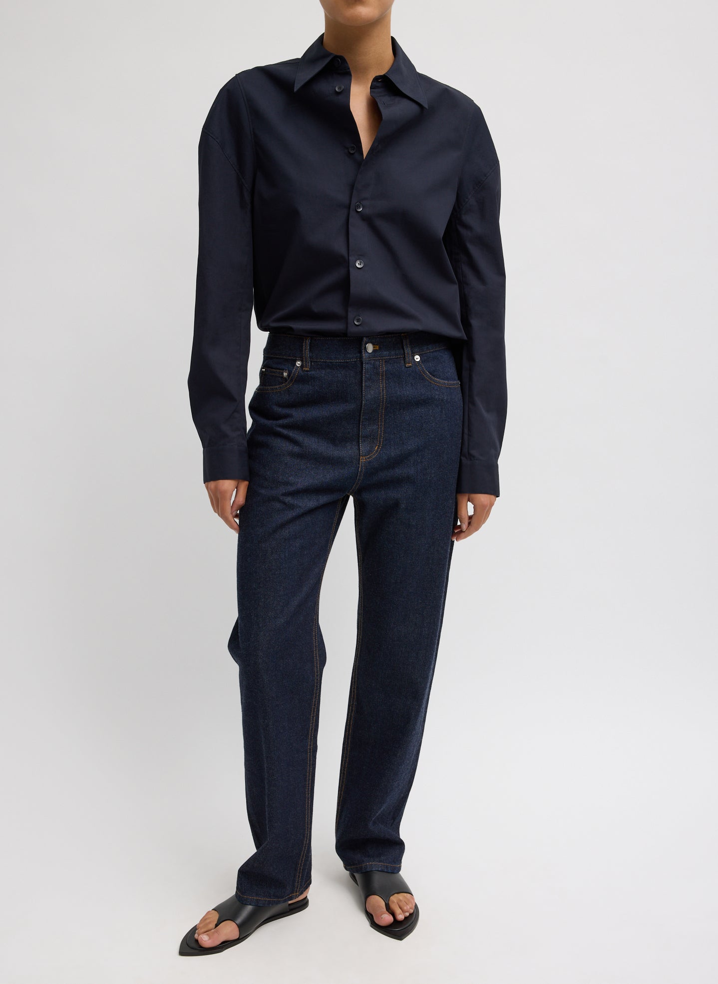 Compact Eco Poplin Hinged Shirt | Tibi Navy