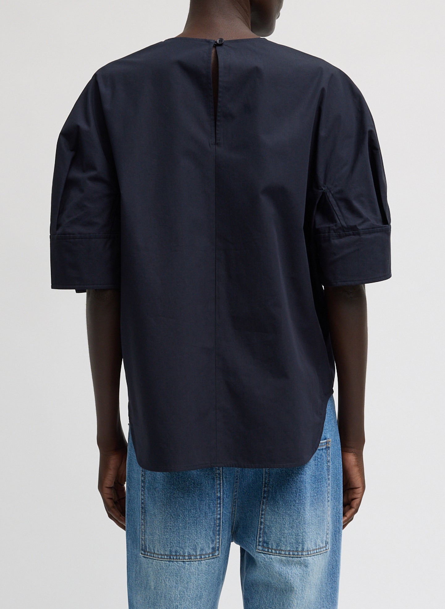 Compact Eco Poplin Reverse Sleeve Top | Tibi Navy