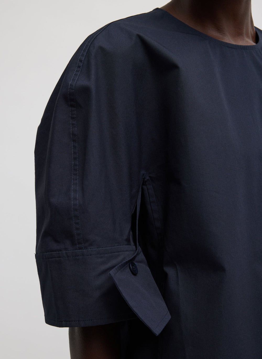 Compact Eco Poplin Reverse Sleeve Top | Tibi Navy