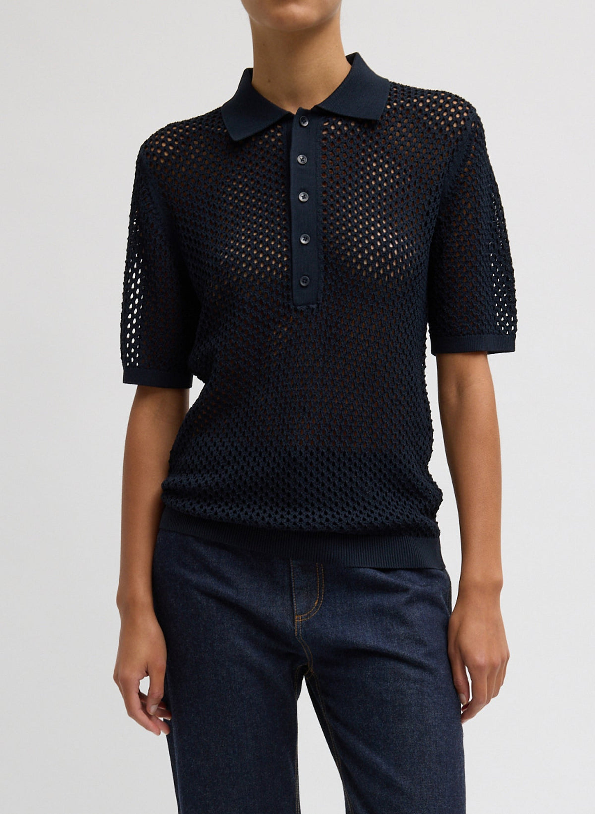 Crochet Netting Slim Polo | Tibi Navy