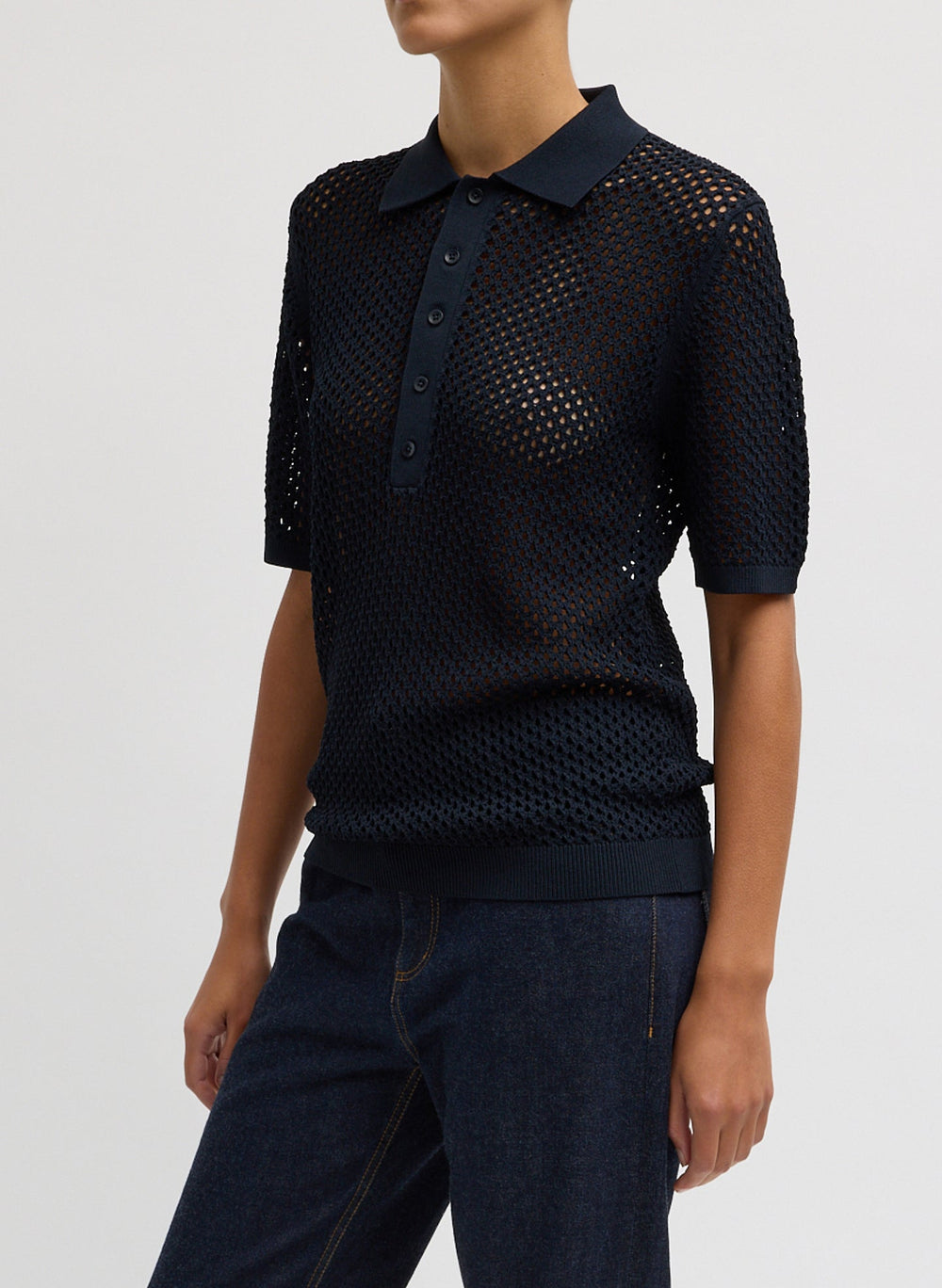 Crochet Netting Slim Polo | Tibi Navy