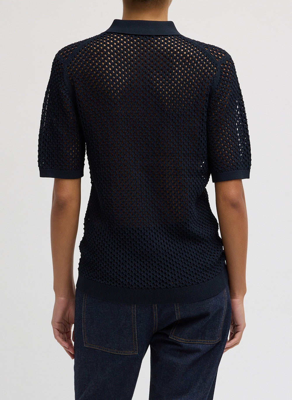 Crochet Netting Slim Polo | Tibi Navy
