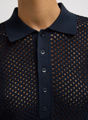 Crochet Netting Slim Polo | Tibi Navy