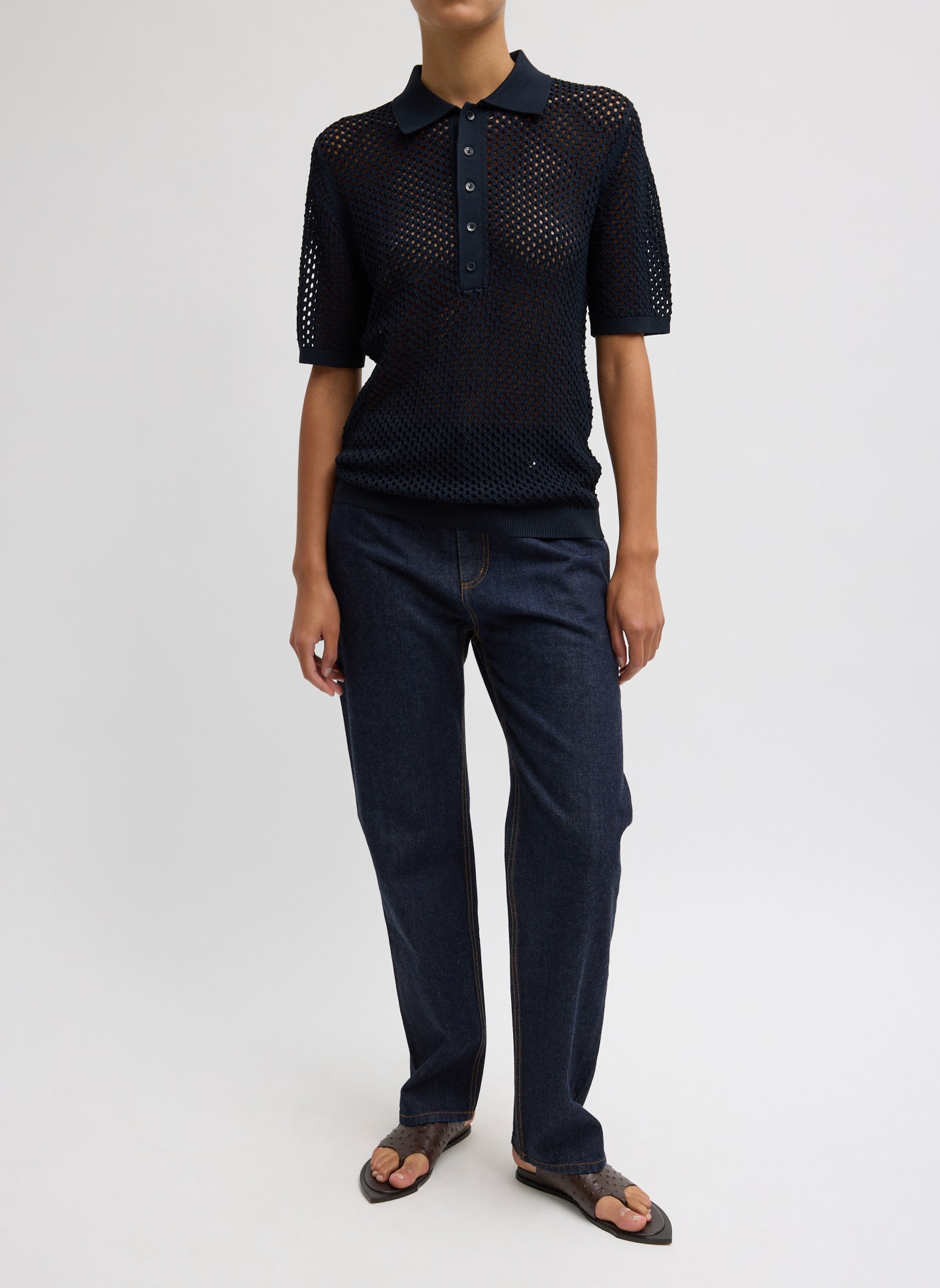Crochet Netting Slim Polo | Tibi Navy