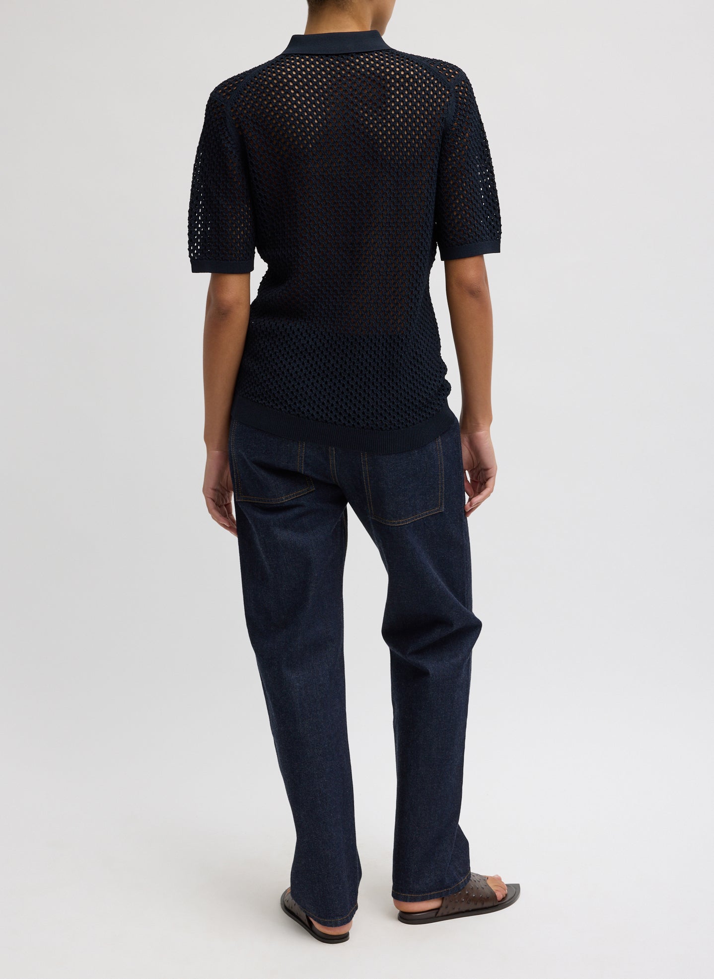Crochet Netting Slim Polo | Tibi Navy