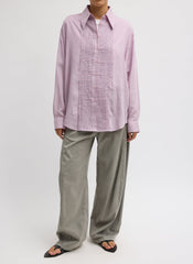 Ultra Light Silk Tencel Striped Pintucked Shirt | Tibi Pink Multi