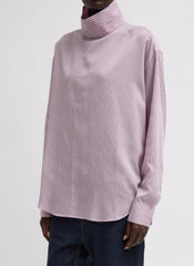 Ultra Light Silk Tencel Striped Funnel Neck Shirt | Tibi Pink Multi