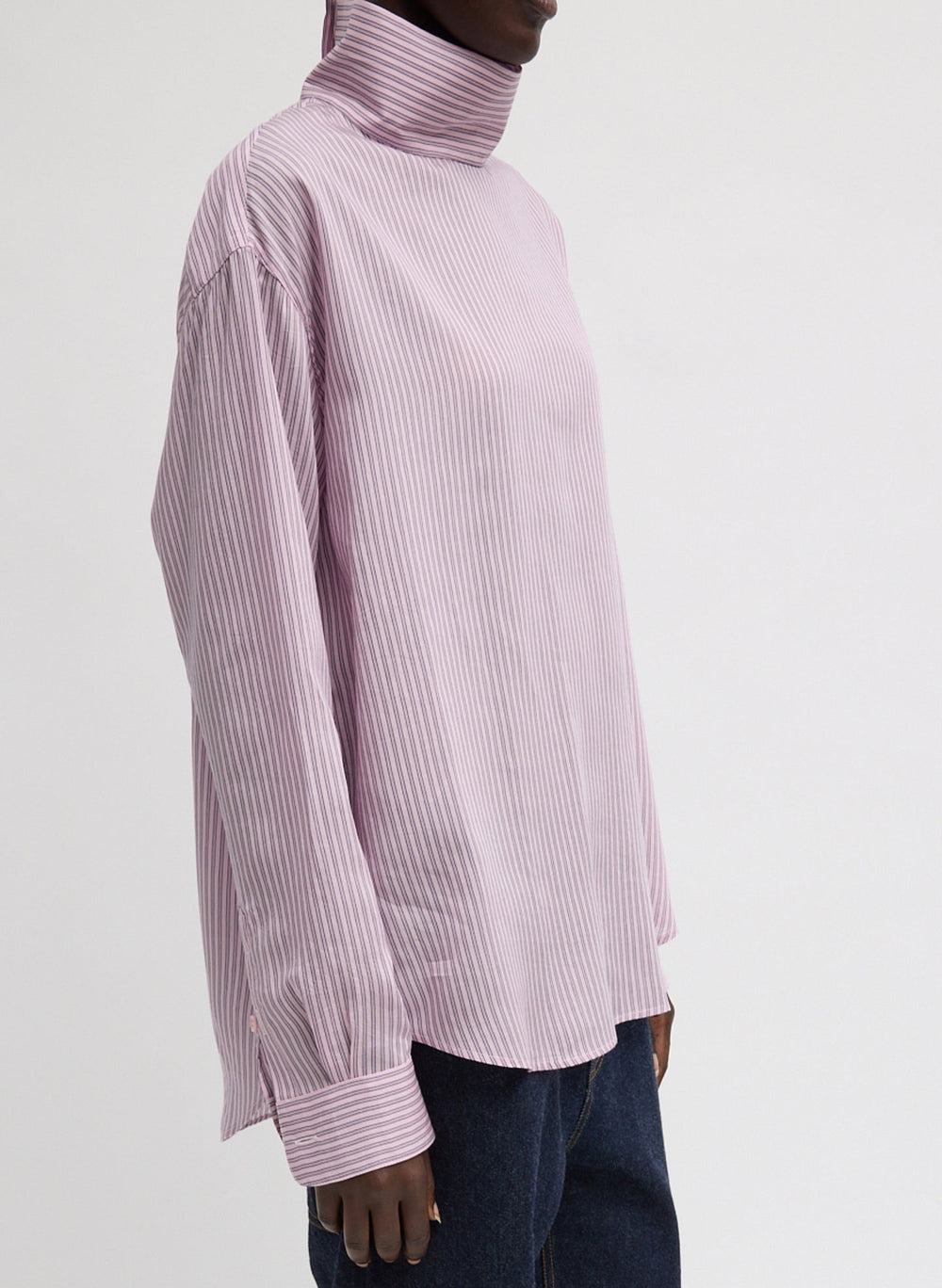 Ultra Light Silk Tencel Striped Funnel Neck Shirt | Tibi Pink Multi