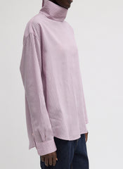 Ultra Light Silk Tencel Striped Funnel Neck Shirt | Tibi Pink Multi