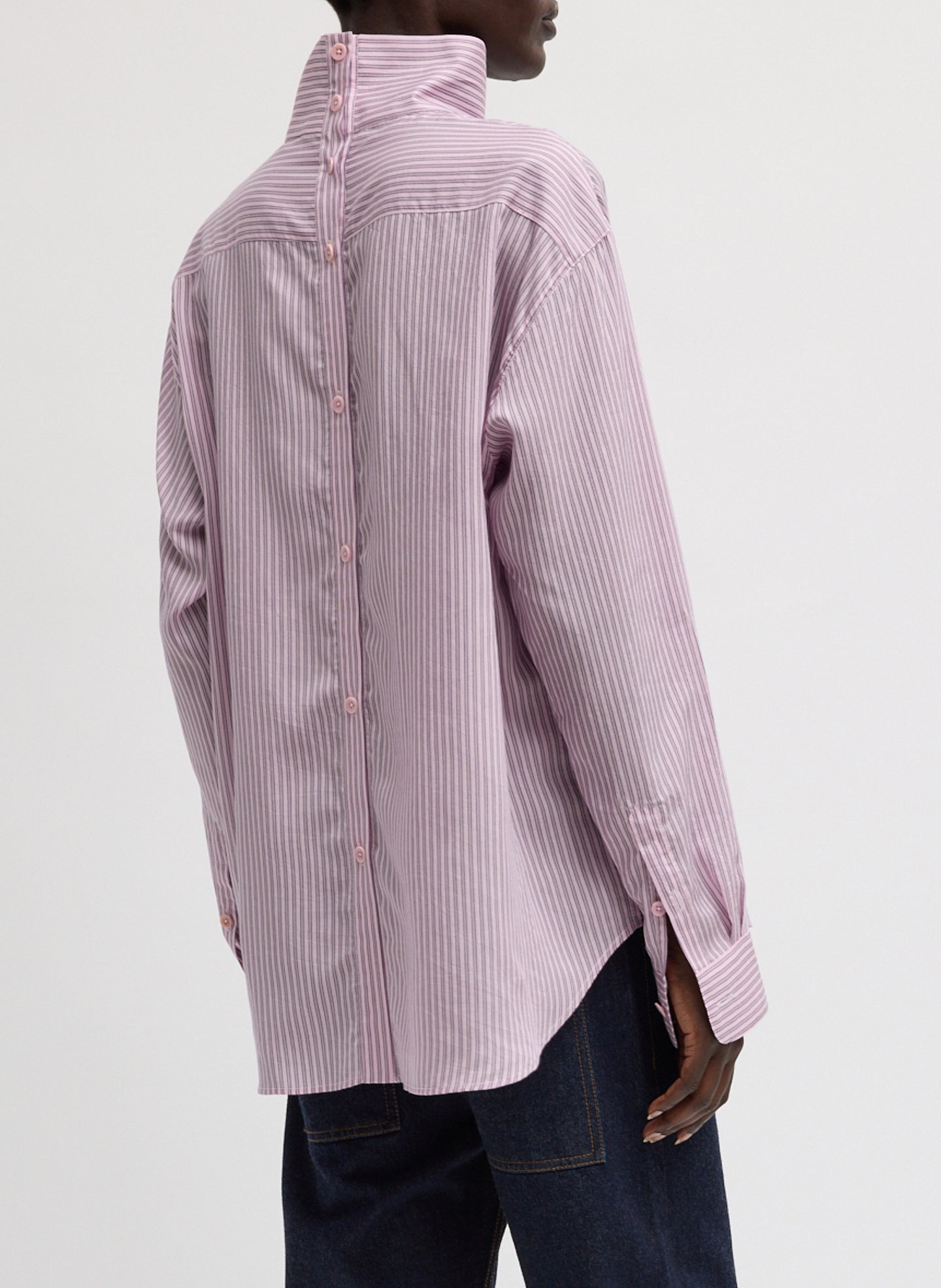 Ultra Light Silk Tencel Striped Funnel Neck Shirt | Tibi Pink Multi