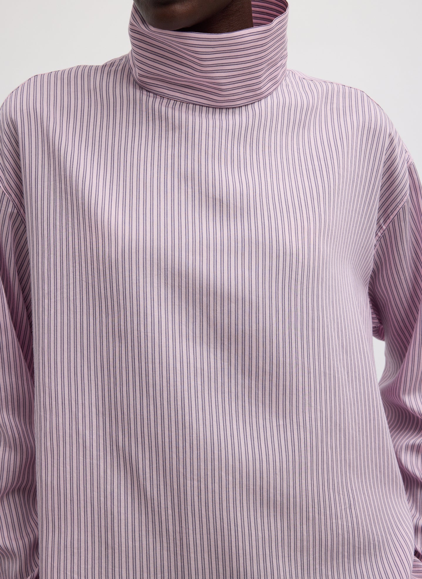 Ultra Light Silk Tencel Striped Funnel Neck Shirt | Tibi Pink Multi