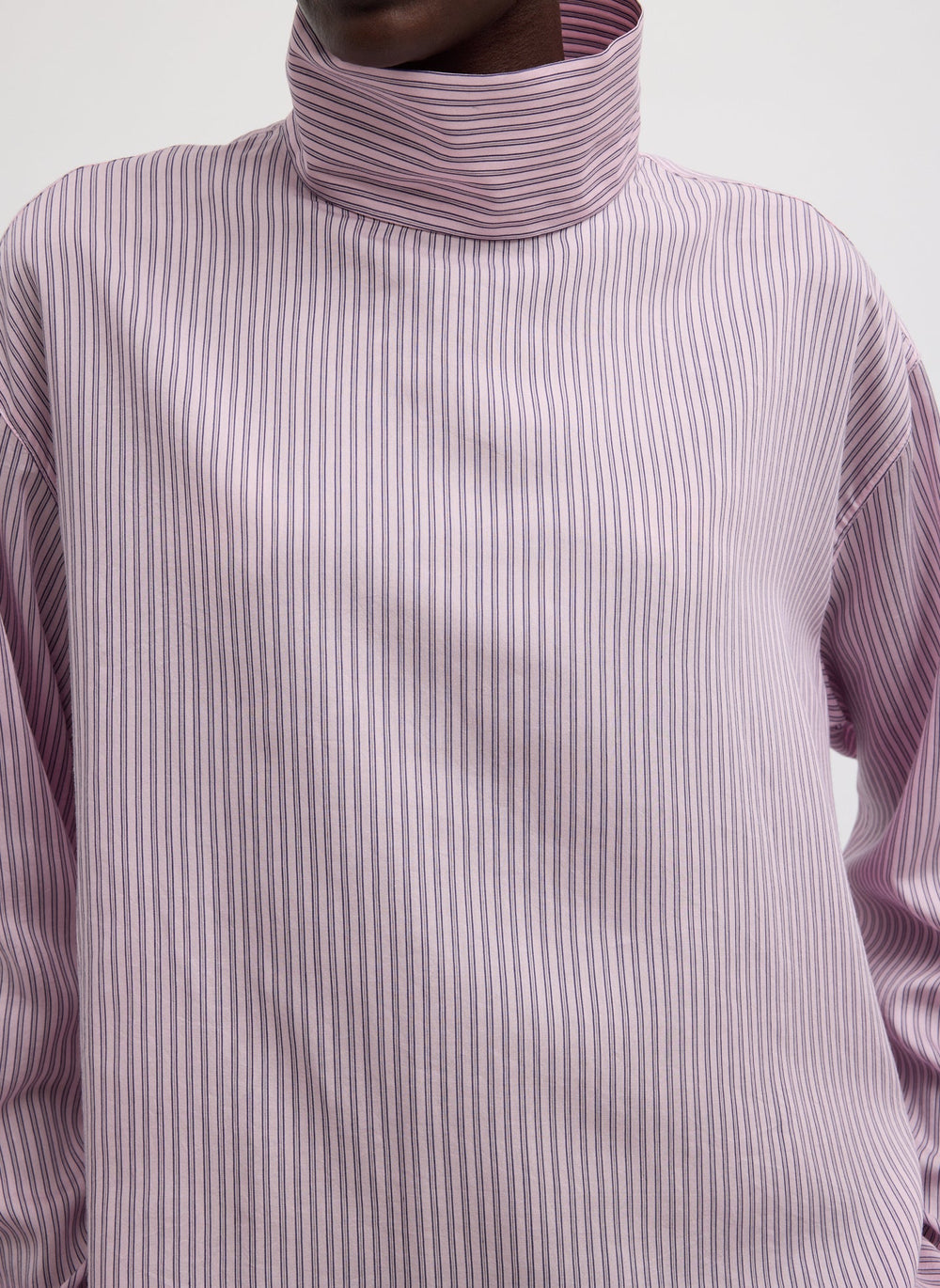 Ultra Light Silk Tencel Striped Funnel Neck Shirt | Tibi Pink Multi