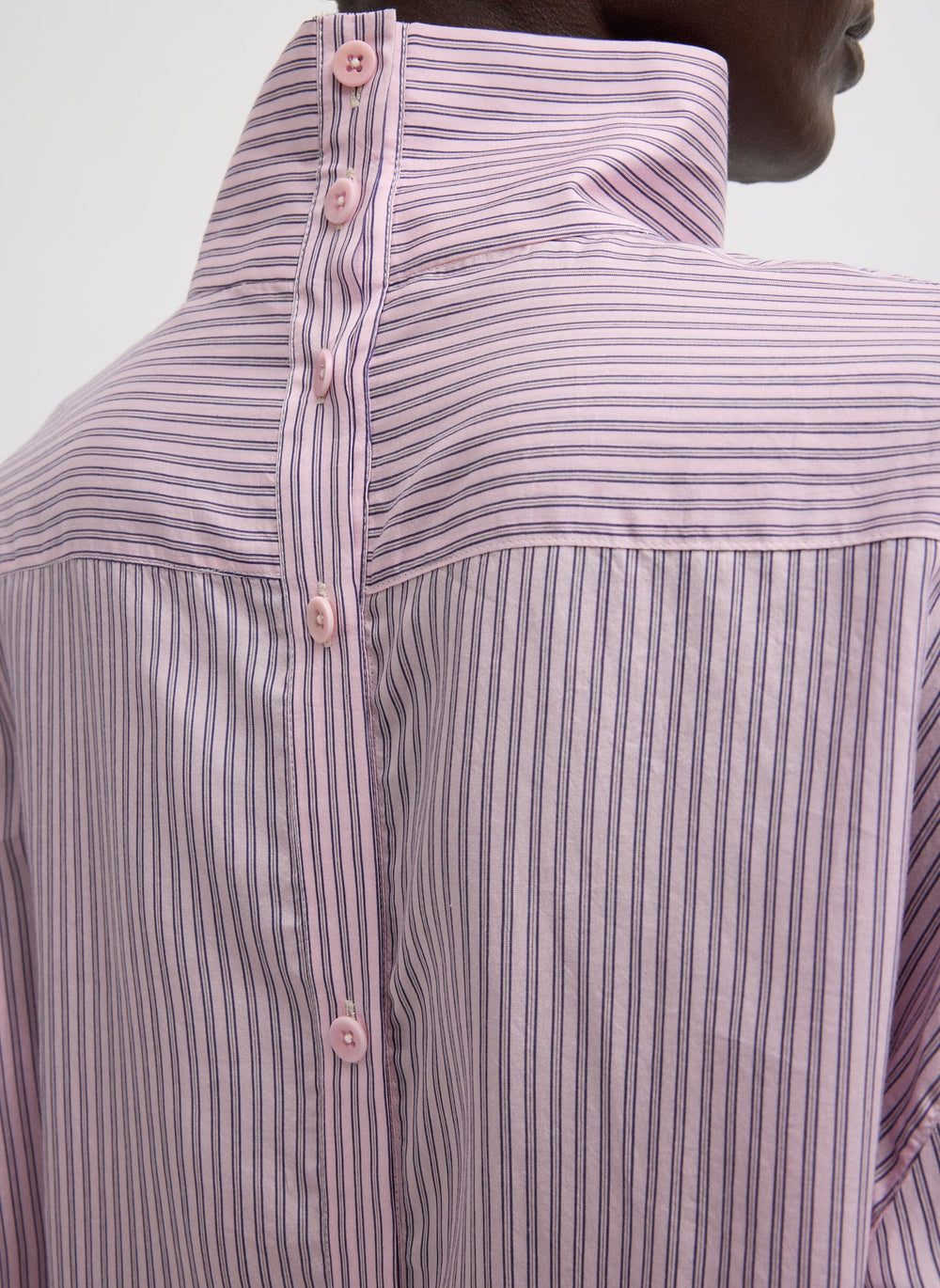 Ultra Light Silk Tencel Striped Funnel Neck Shirt | Tibi Pink Multi