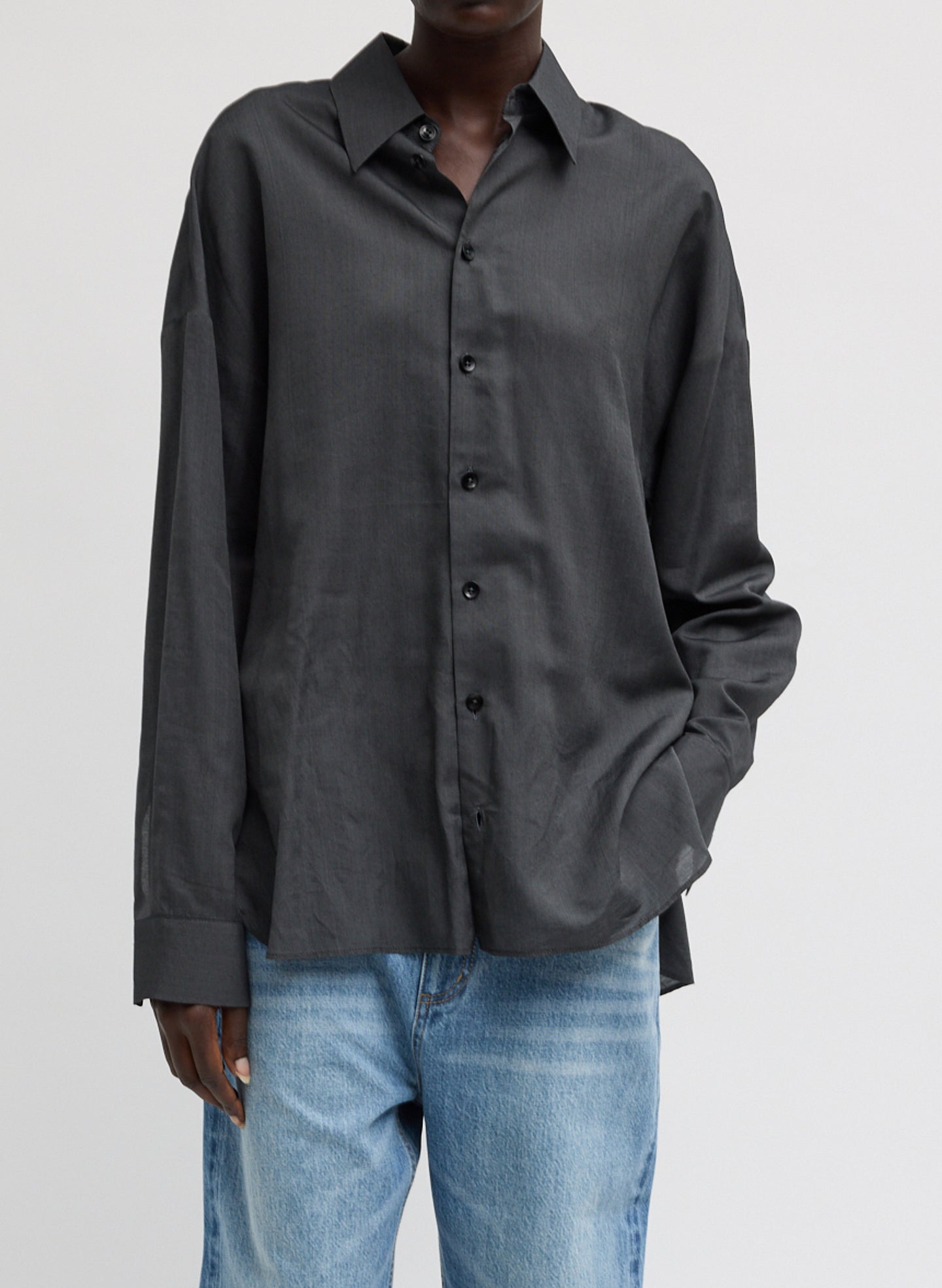 Ultra Light Silk Tencel Oversized Shirt | Tibi Black