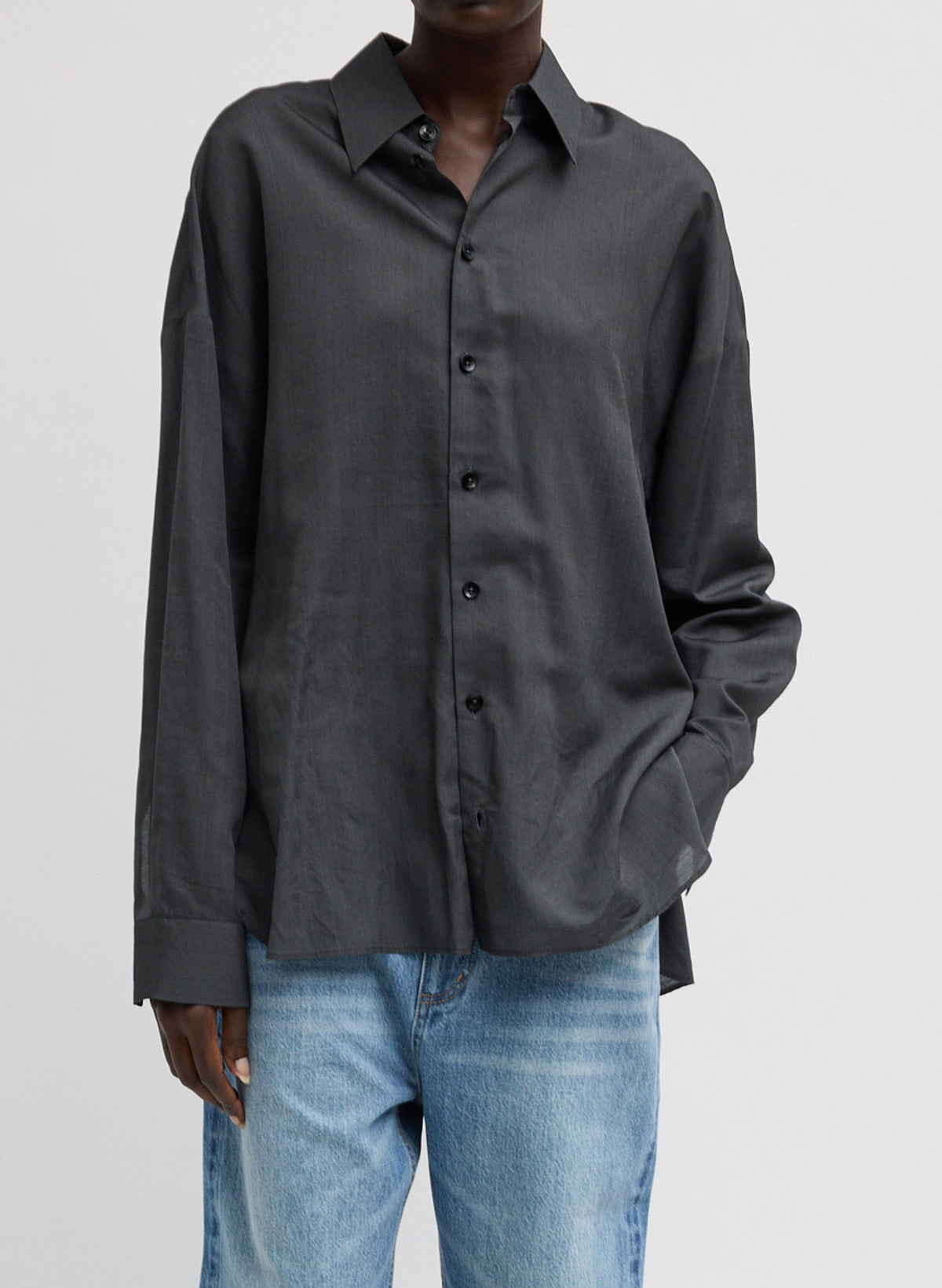 Ultra Light Silk Tencel Oversized Shirt | Tibi Black