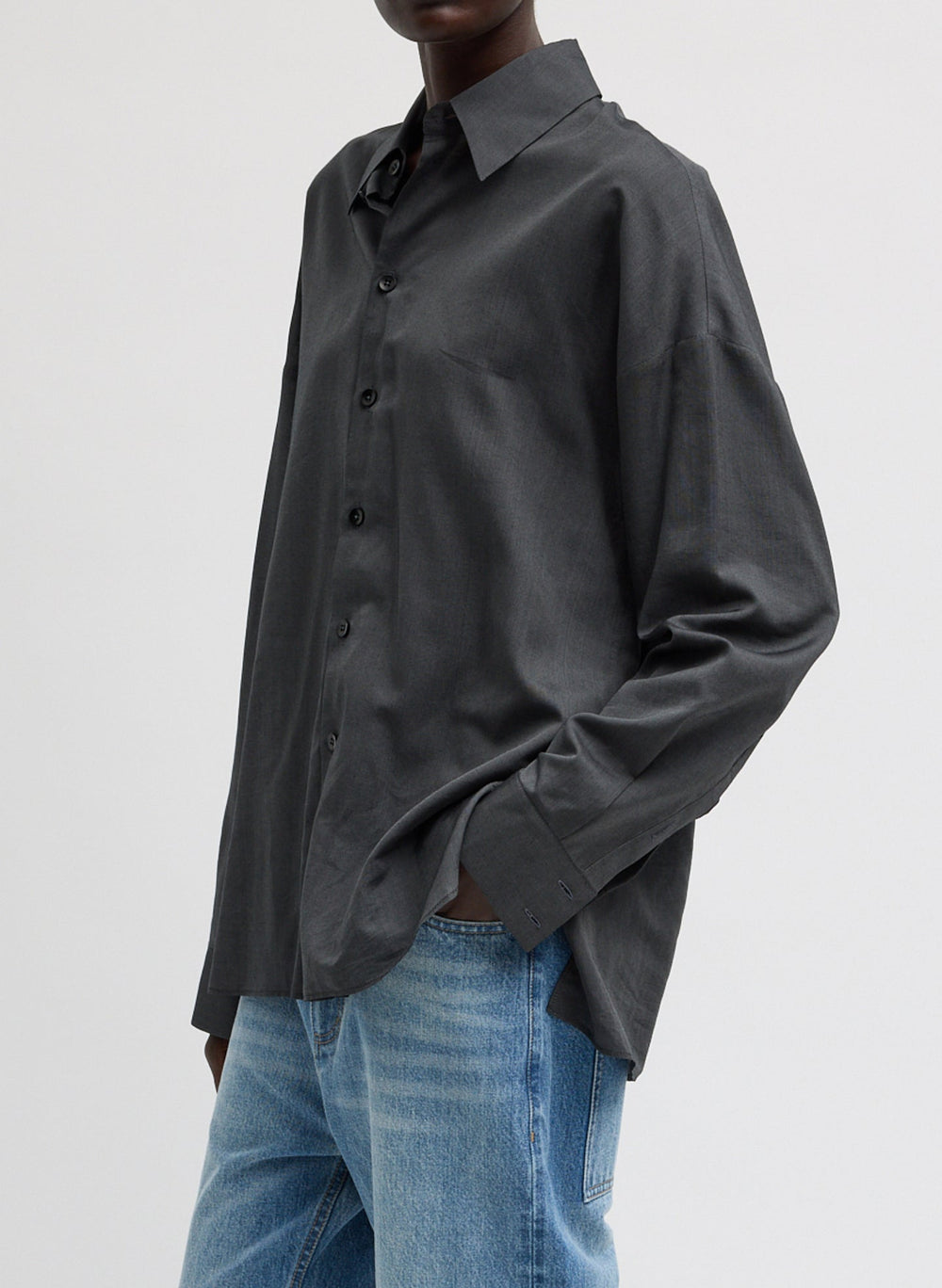 Ultra Light Silk Tencel Oversized Shirt | Tibi Black