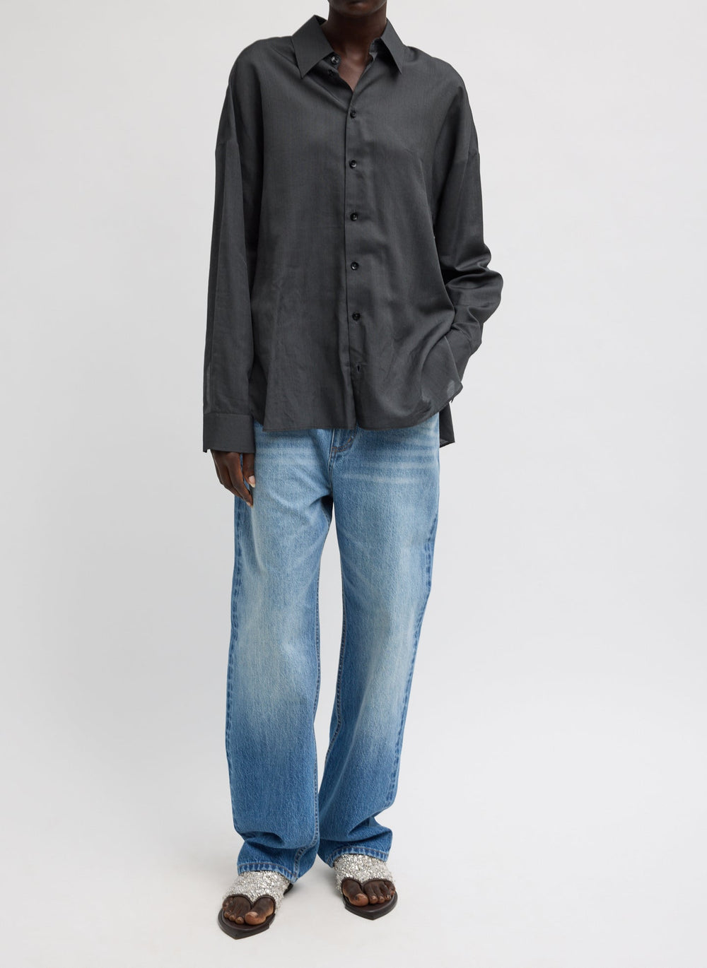 Ultra Light Silk Tencel Oversized Shirt | Tibi Black