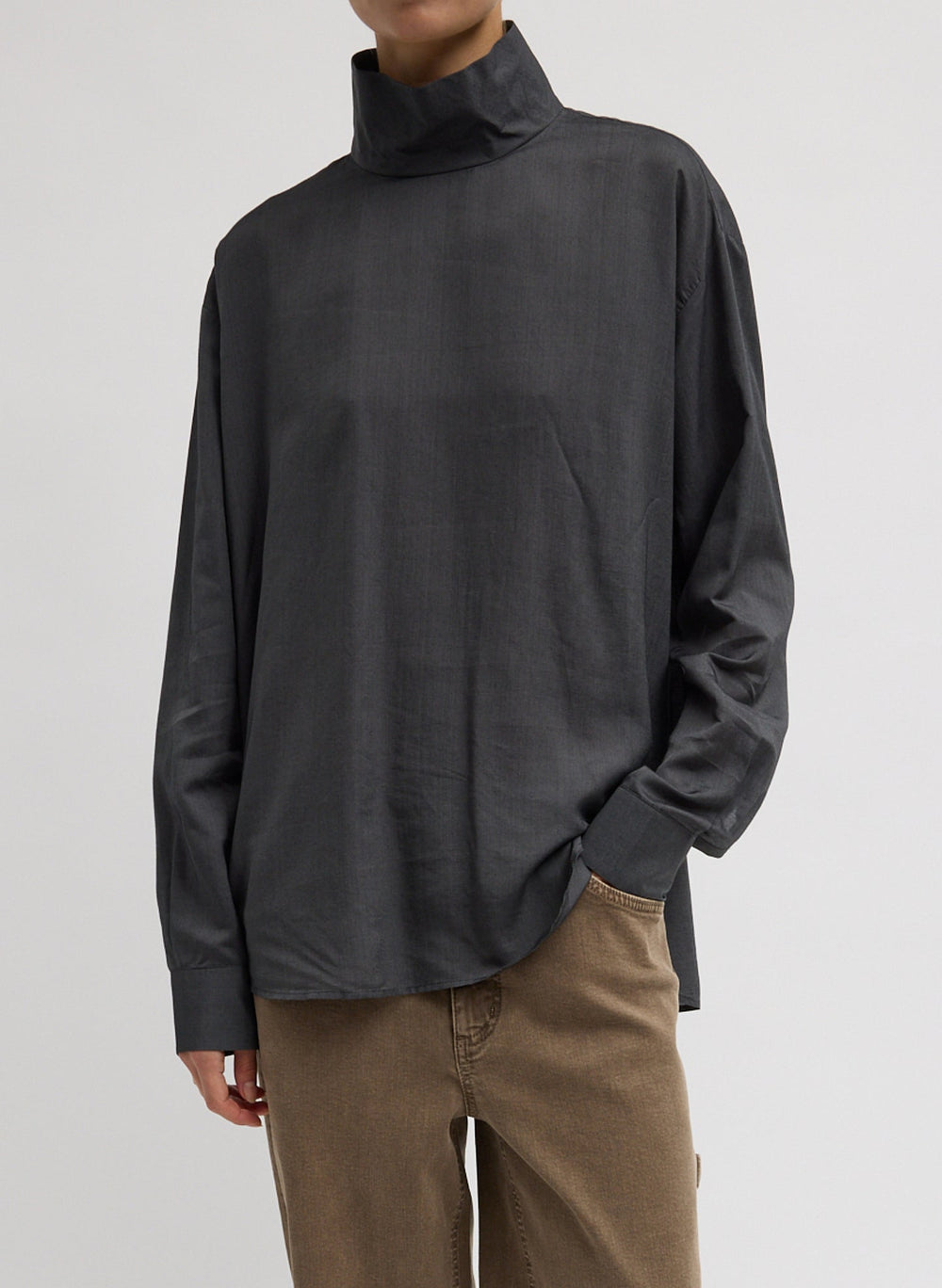 Ultra Light Silk Tencel Funnel Neck Shirt | Tibi Black