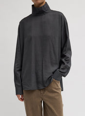 Ultra Light Silk Tencel Funnel Neck Shirt | Tibi Black