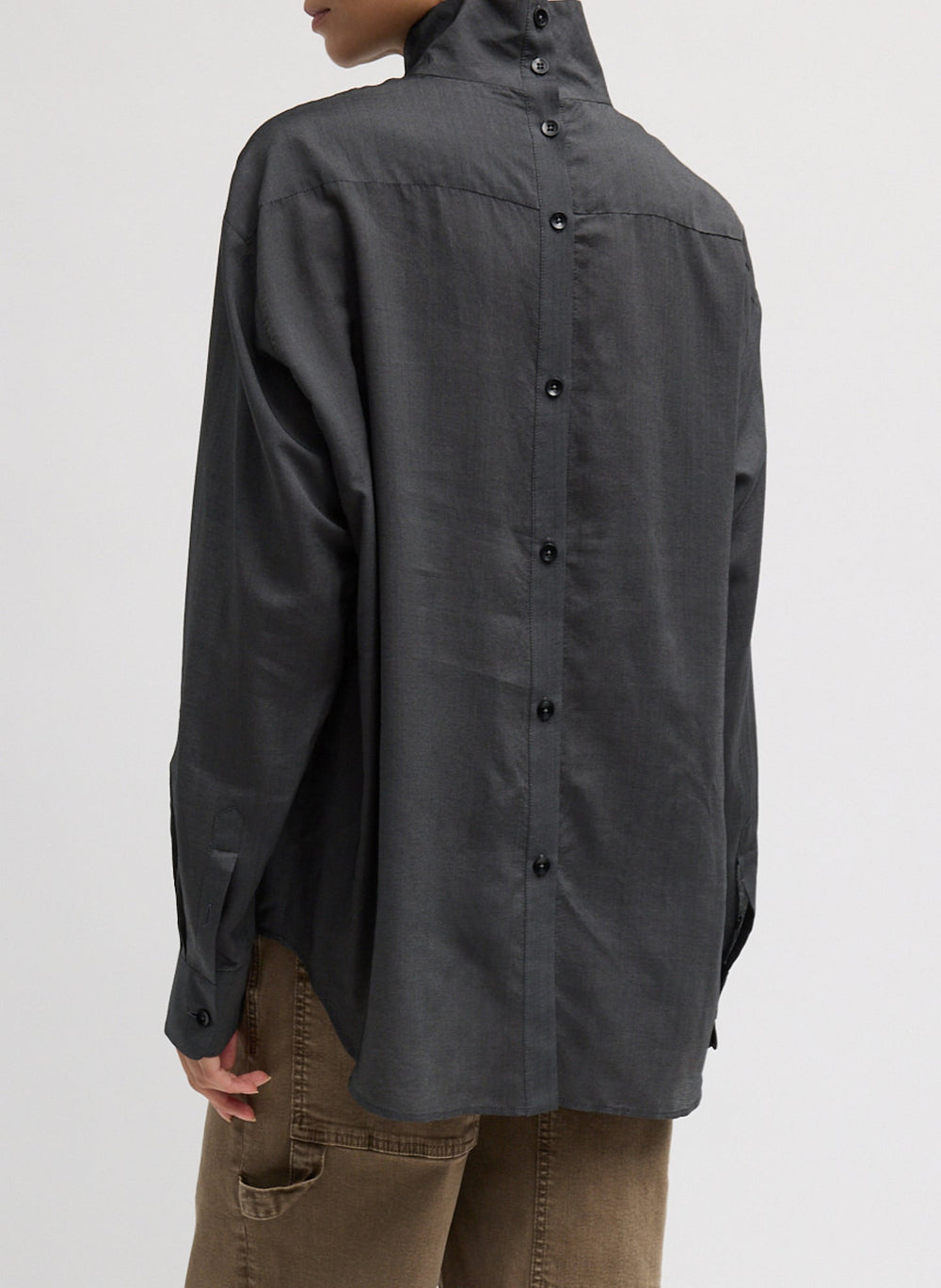 Ultra Light Silk Tencel Funnel Neck Shirt | Tibi Black